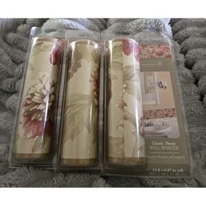 VTG Home Trends Classic Peony Lot of 3 Wall Border French Garden Cottage NOS
